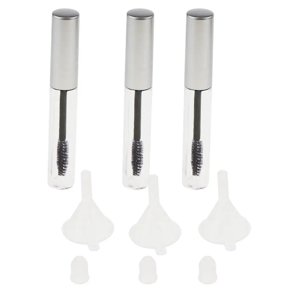 3x 10ml Empty Mascara Tube Vial/Bottle/Container W/ Funnels