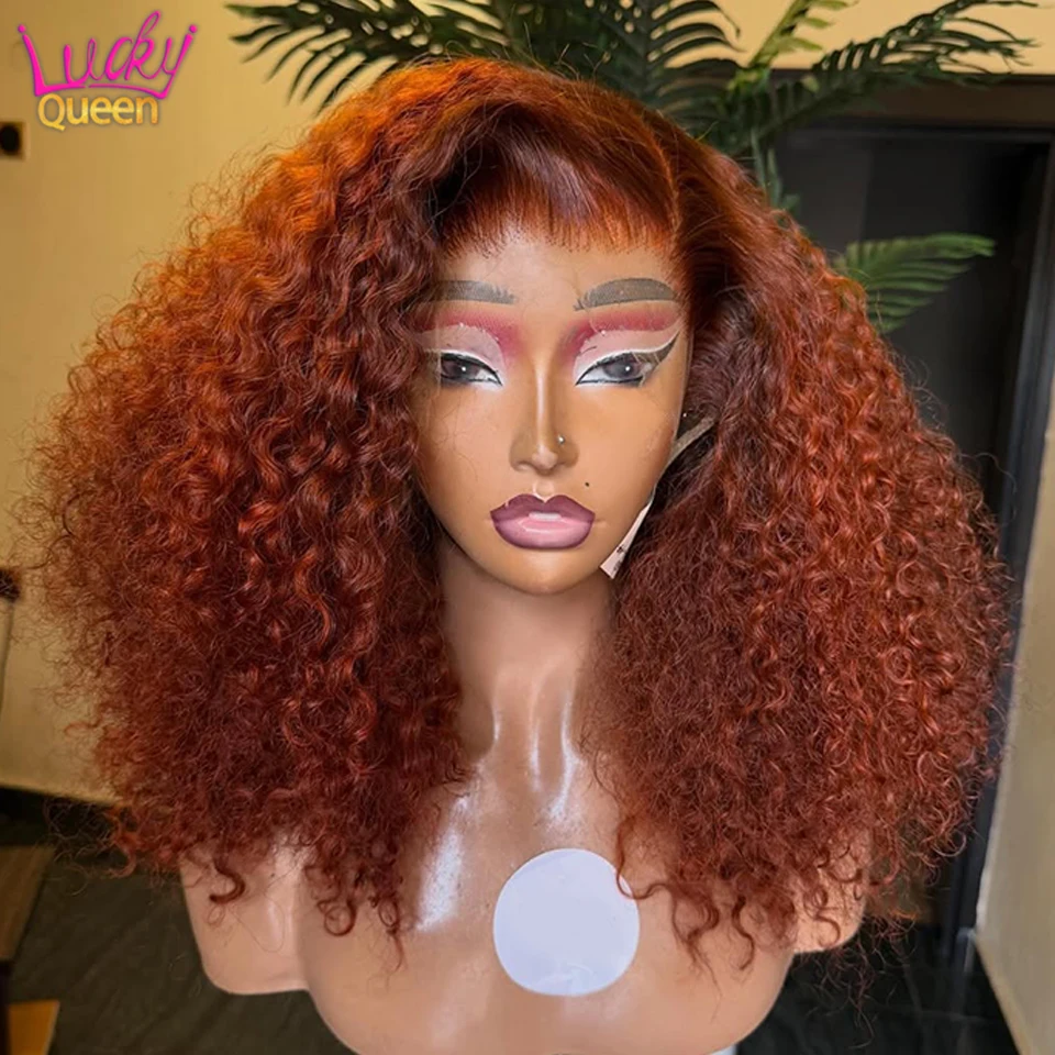

14A Upgrade Real Human Hair Wig Orange Kinky Curly 13x6 13x4 Lace Front Human Wig For Women Pre Plucked Lace Closure Wig Glueles