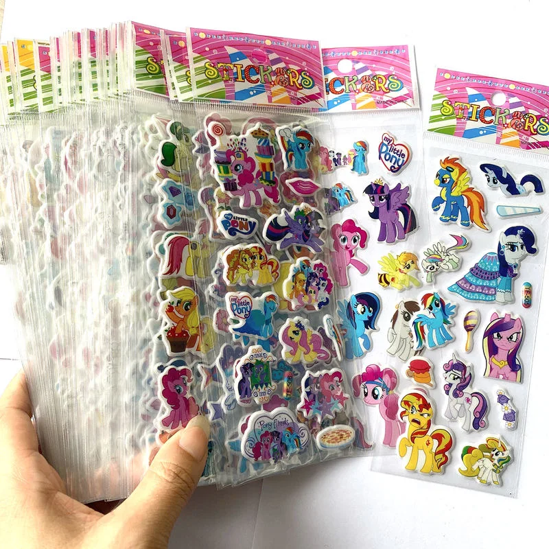 6/12PCS My Little Pony Toys Sticker 3D Children's Anime Cartoon Bubble Paste Thicken The Reward Sticker Kids Toys Gifts