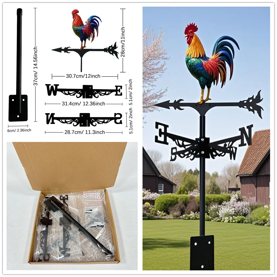 3D Stereoscopic Weathervane Colorful Rooster Wind Vane ,Roof Decoration,Outdoor Railings Decorative Items,Festival Home Products