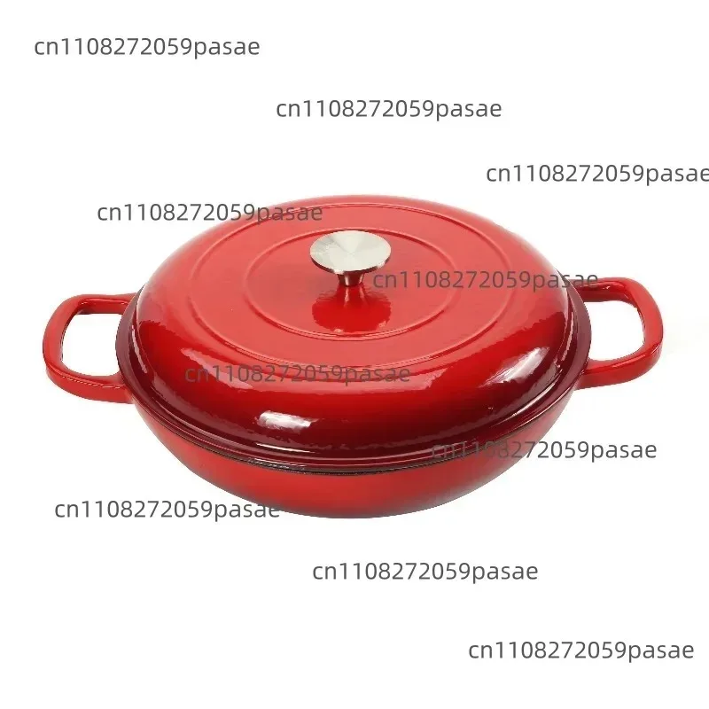 12 Inch 30cm Round Pot Cast Iron Enamel Shallow Casserole Dutch Oven with Loop Side Handles