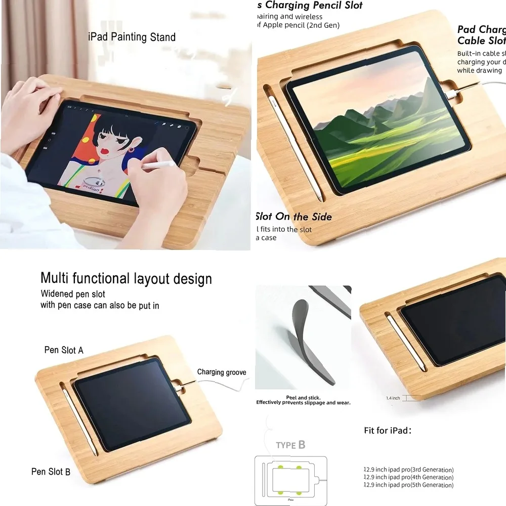 

Bamboo Drawing Wood Multi-Angle Adjustable Foldable Holder Stand for IPad 11inch 12.9inch for IPad