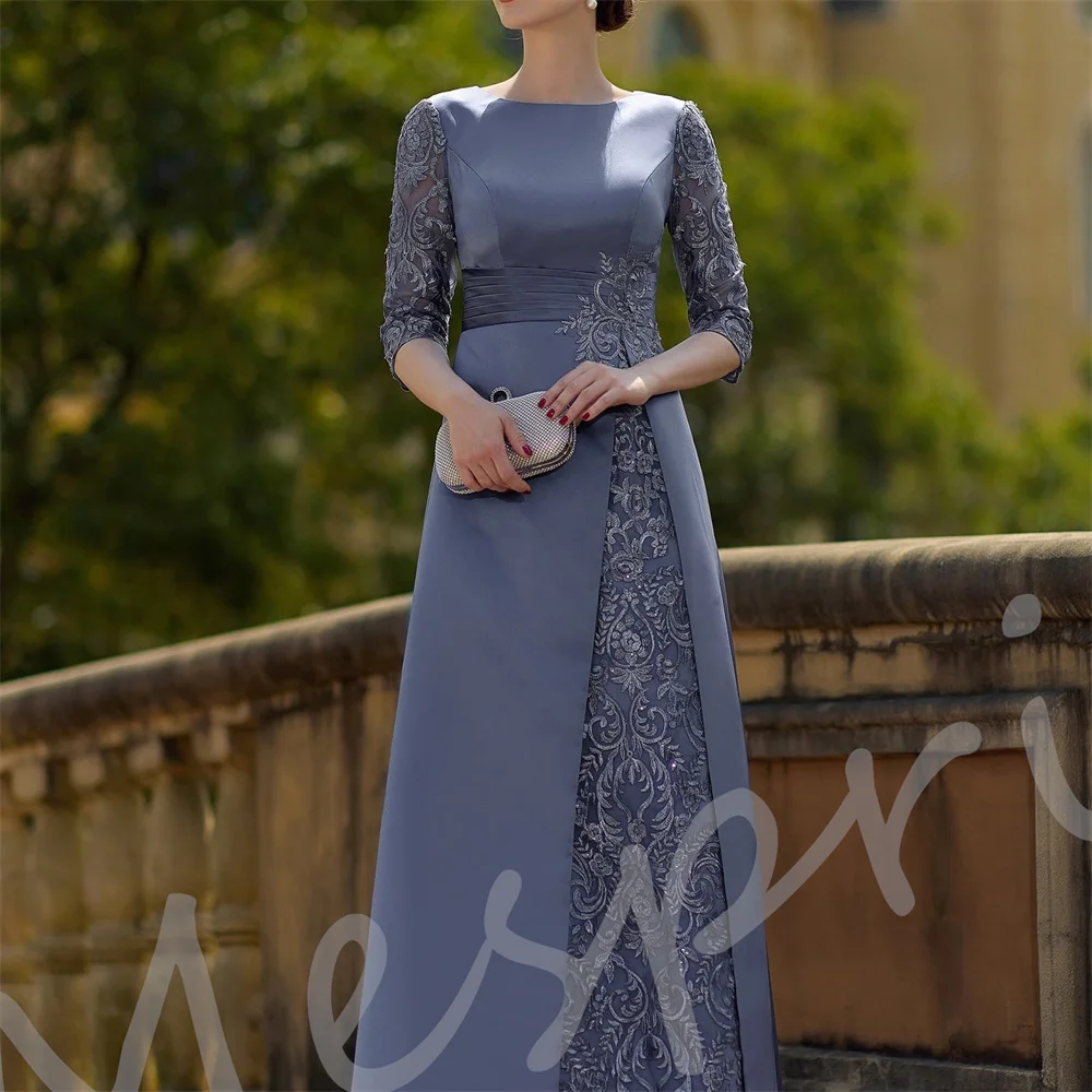 Customized Elegant Charmeuse Lace O-Neck A-line Long Dresses Bespoke Occasion Party Mother Of The Bride Gown Classic Formal image 5