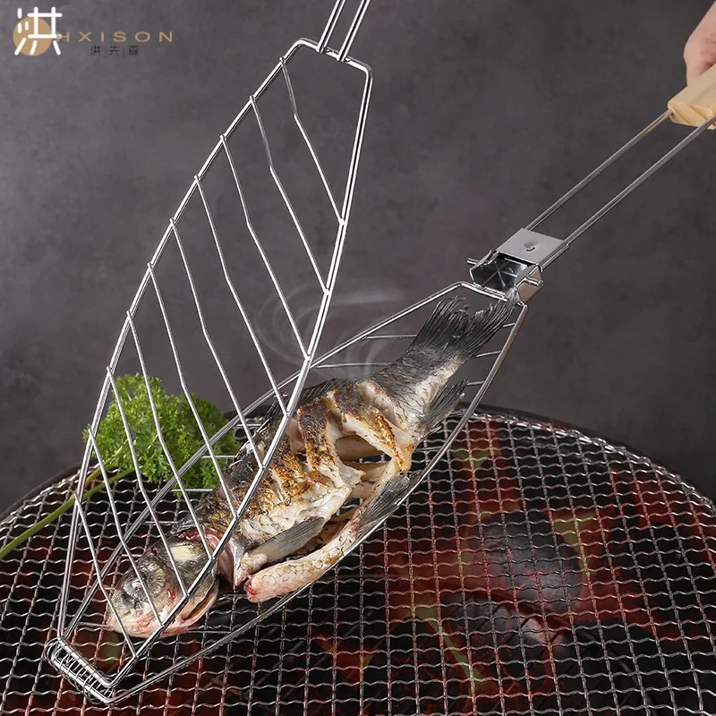 Cesta para asar pescado al aire libre, cesta para asar verduras con mango plegable, herramienta de barbacoa antiadherente Flexible DIY, barbacoa portátil de malla para hamburguesas