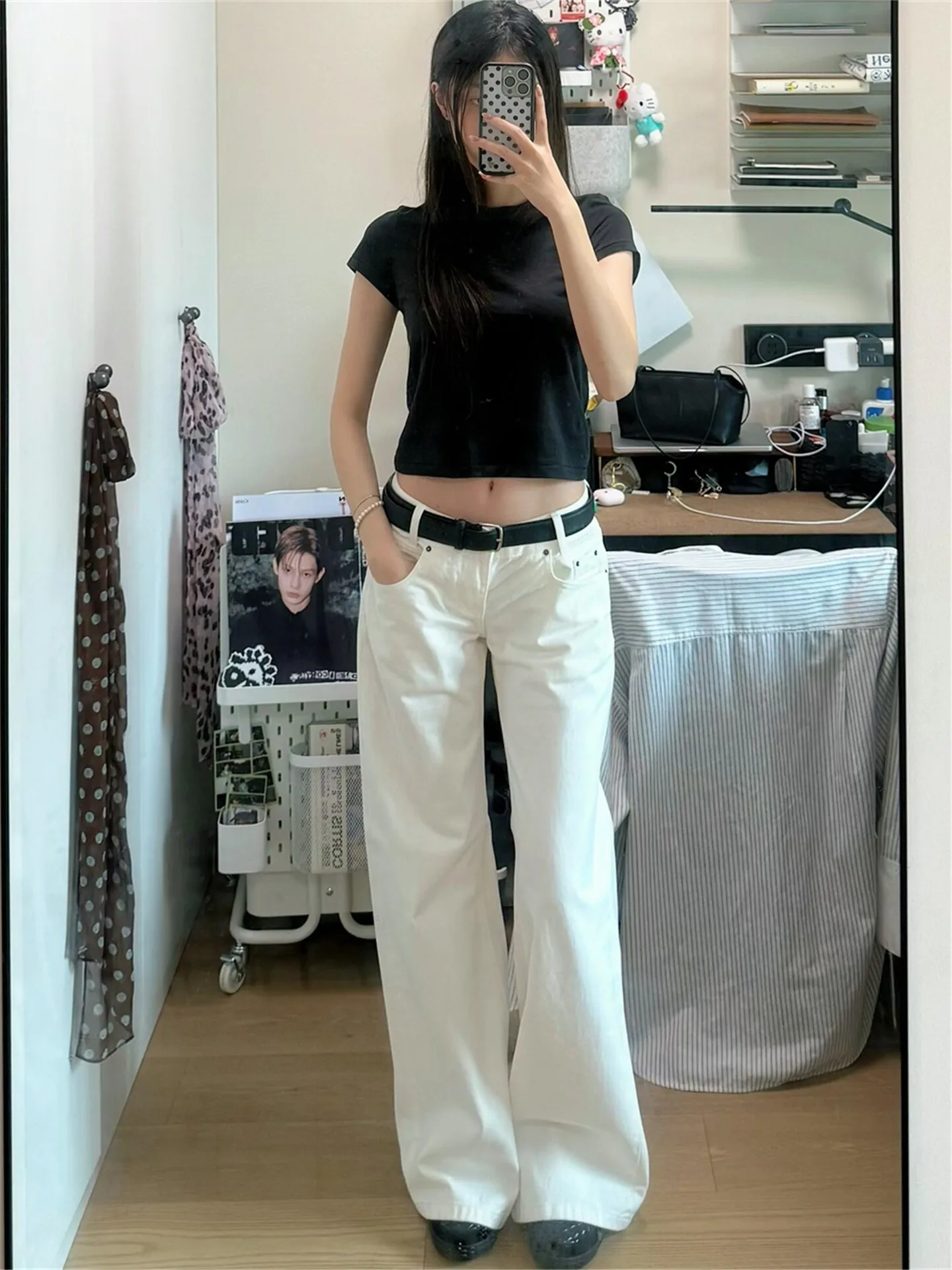 

Extended Length Slim Fit Wide Leg Straight Cut Jeans Women Summer Loose Slimming Low Waist Trendy Floor Length Pants