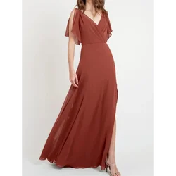 Terracotta Chiffon Bridesmaid Dress Summer Style Side Split Long Wedding Party Dresses