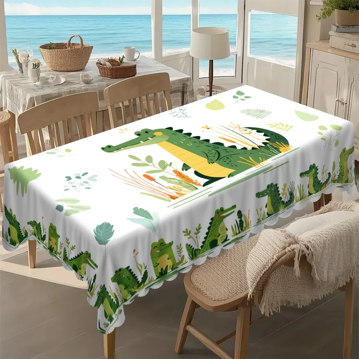 One adorable cartoon crocodile printed party tablecloth - Anti-wrinkle polyester fabric table cover.PMJ
