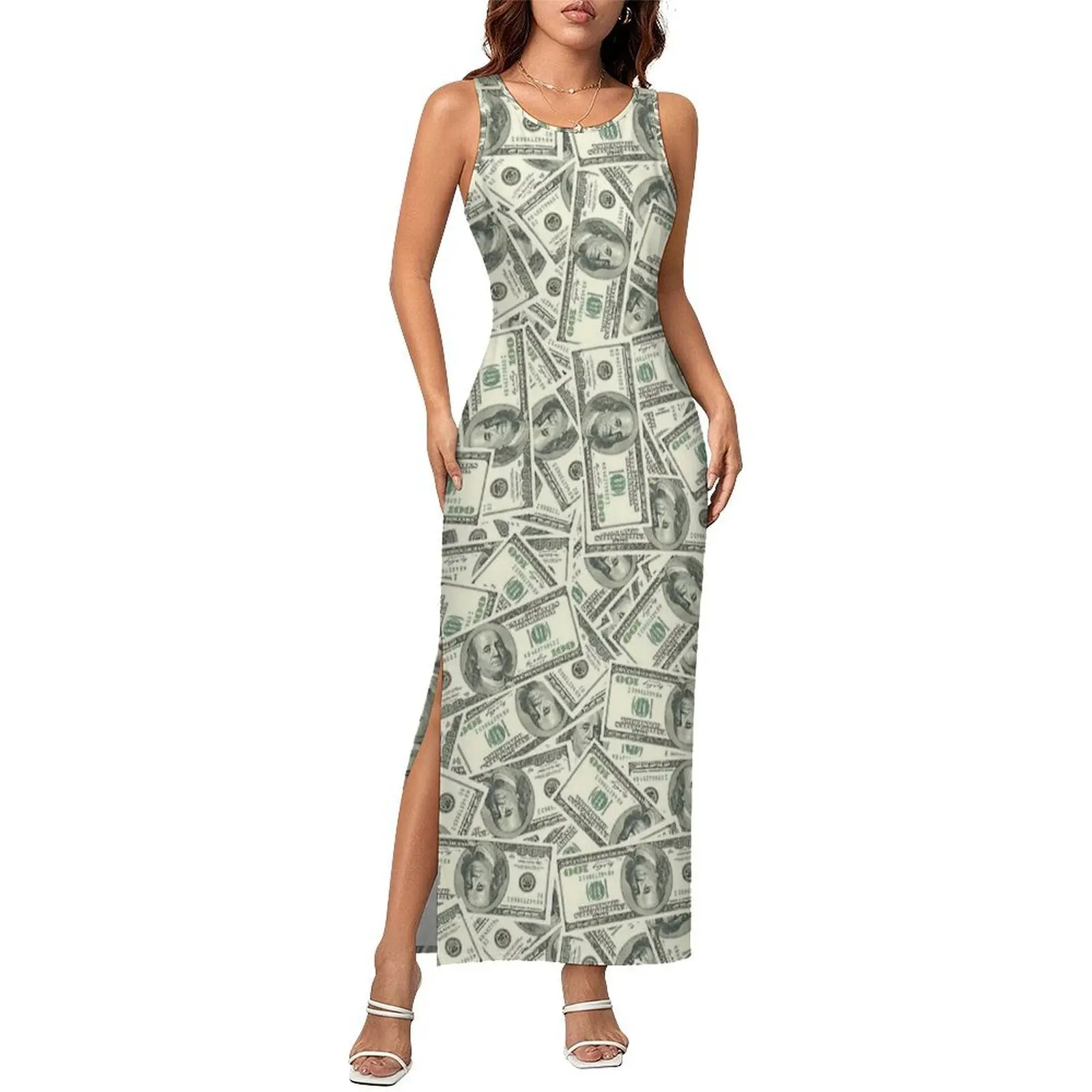 Hundert-Dollar-Scheine 100 Benjamins Riesiges Kleid Mode Maxikleider Vintage Bodycon-Kleid Damen Grafik Große Größe Vestidos – Detail 4