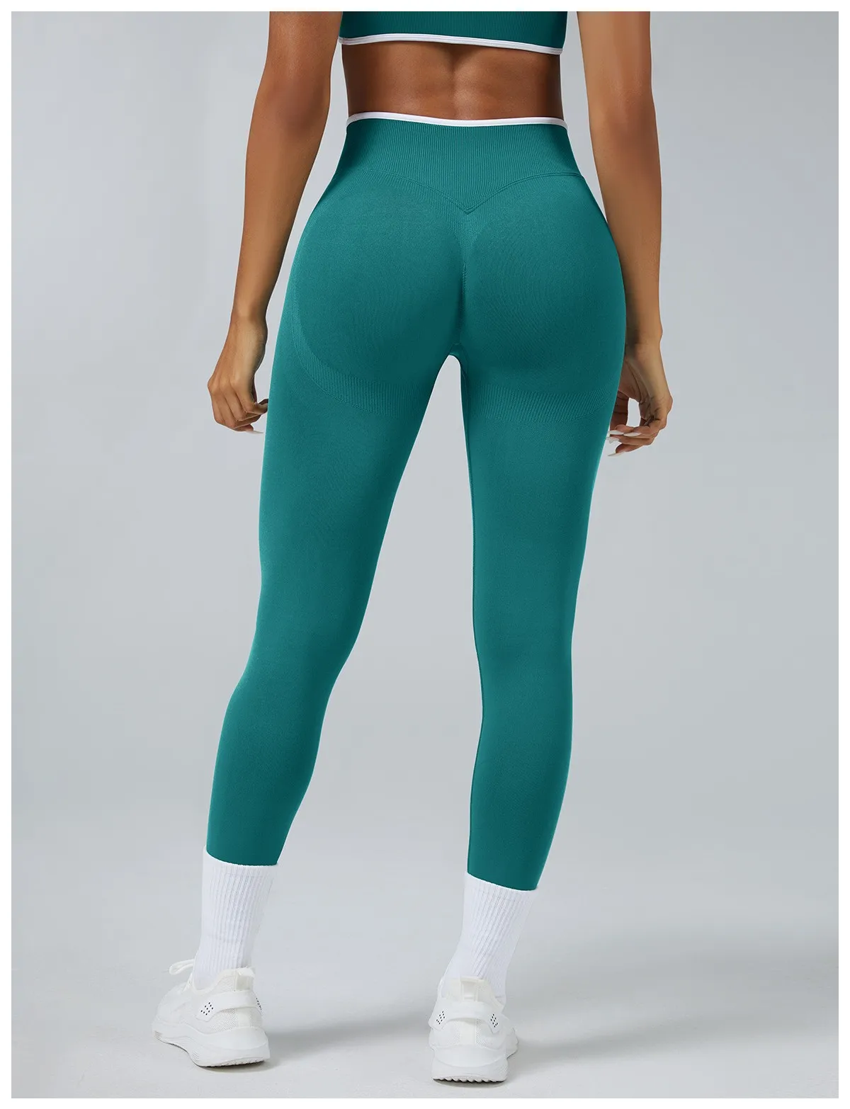Nahtlose Yoga-Leggings für Damen mit mittlerer Bundhöhe, Push-Up-Effekt, Sport- und Fitnesshose, Laufhose, Hüftlift, hohe Elastizität, Gym-Leggings, Sportleggings – Detail 25