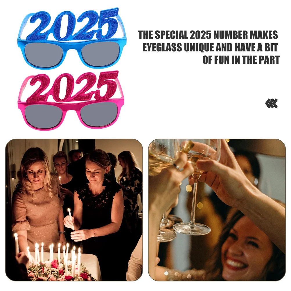 2 個のキラキラ 2025 パーティーグラス新年眼鏡楽しい写真小道具パーティー用品お祝い新年グラス