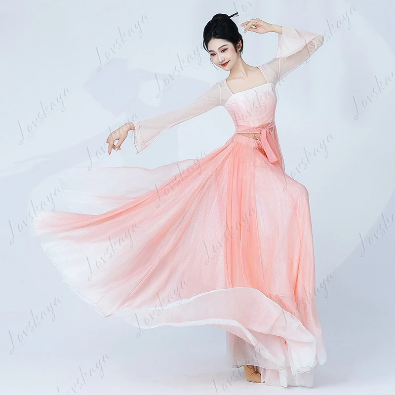 Trajes de danza clásica de verano, falda, ropa de gasa con rima corporal, ropa de práctica elegante de danza china, ropa de actuación