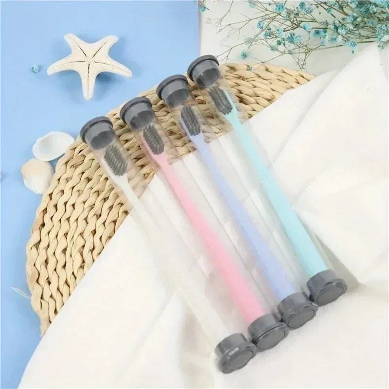 Individually Wrapped Single Wheat Straw Toothbrush  Soft Bristles Premium Bamboo Charcoal, Home/Guest/Travel Portable Toothbrush
