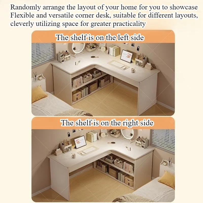 Computer desk Desktop Home bedroom Bookshelf Integrated student learning to write Corner Multifunctional office desk image 3