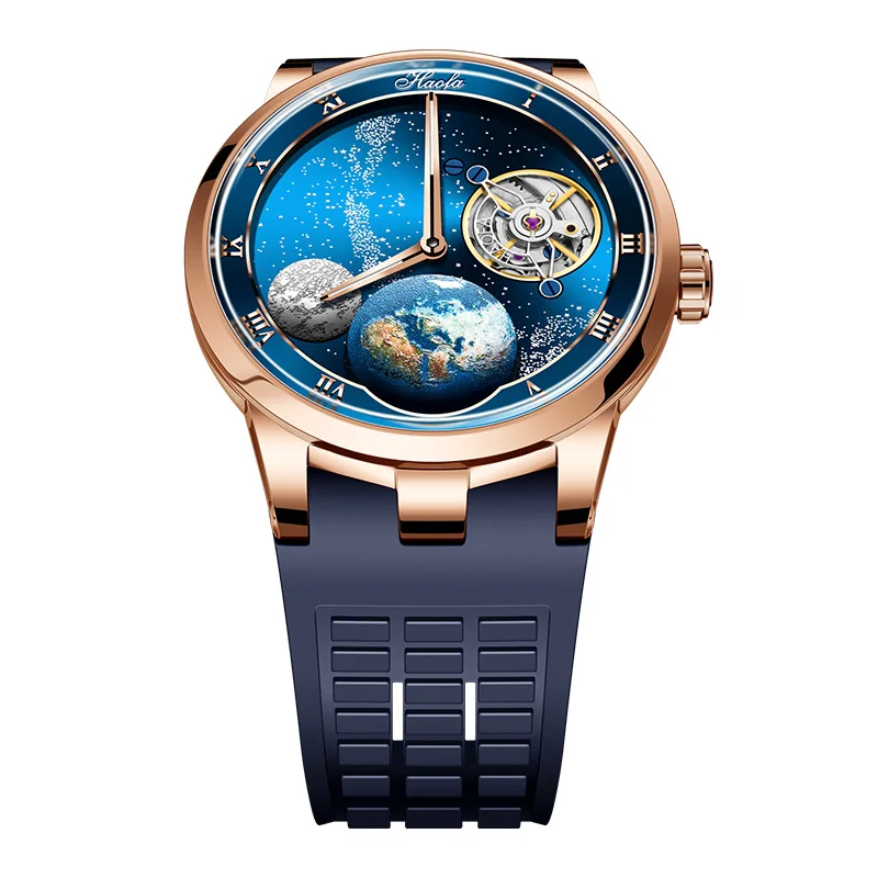 Haofa Mechanical watch Man Starry Sky Earth Karrusel Luminous Stainless Steel Synthetic Sapphire 80 Hours Power Wristwatch 1952