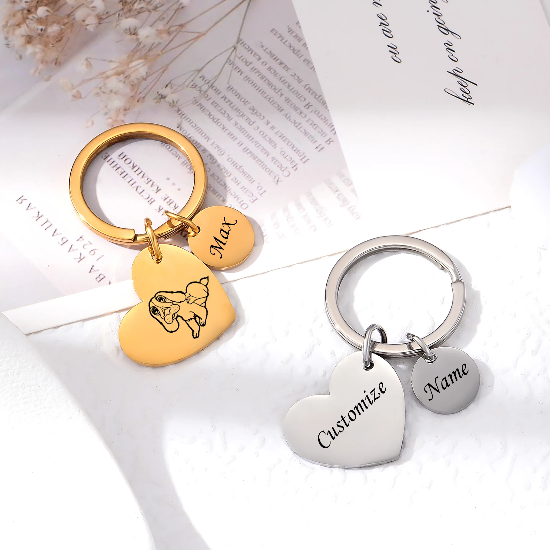 

1Piece Custom Name Date Engrave Heart Key Chain Nameplate Personalized Stainless Steel Anti-lost Keyring Gifts
