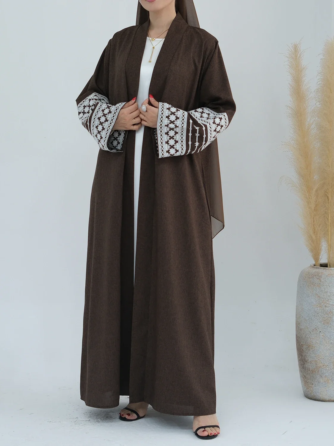 Cardigan Embroidery Dresses Eid Muslim Women Lace Up Long Robe Ramadan Morocco Dubai Jalabiya Abayas Kaftan Islam Abaya Vestidos