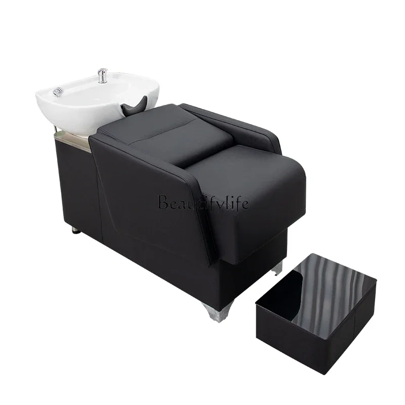 

35Hair salon semi-reclining shampoo bed special hair salon barber shop Japanese soft pillow stainless steel