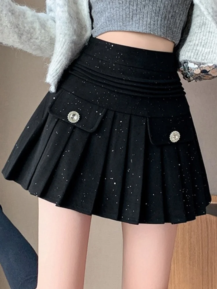 SMTHMA Sweet Small Fragrance Style Woolen Pleated Skirt For Women Autumn Winter High Waist Slim Short Skirt