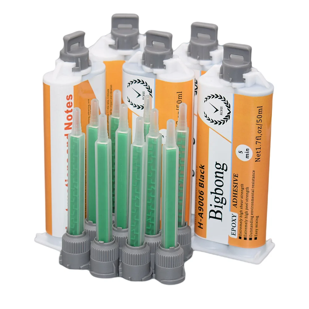 

10pcs Mixed Tube 1:1 Static Mixing Nozzles with 5pcs Epoxy Resin Adhesive 50ml 1:1 Two-Component Strong Adhesives Black AB Glues