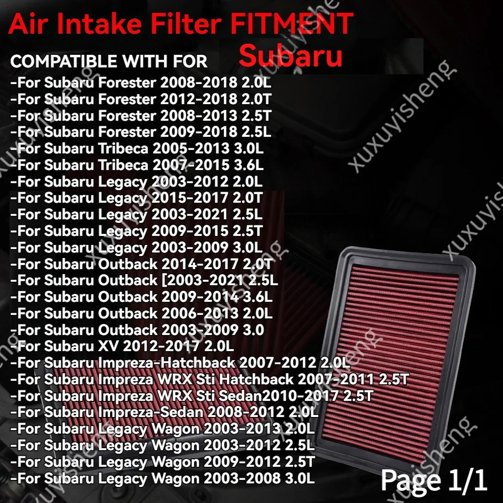 Filtro de Aire de Entrada de Alto Flujo para Autos Subaru Forester, Tribeca, Legacy, Outback, XV, Impreza