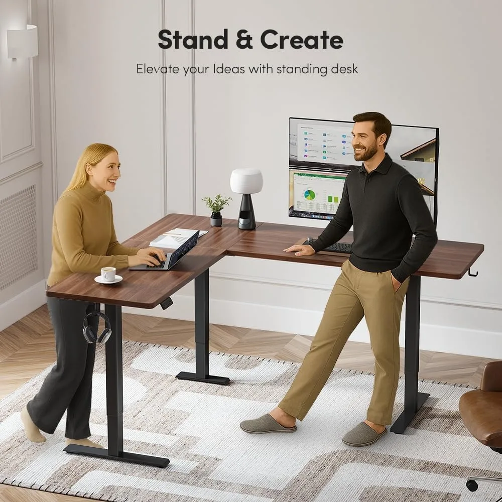 Mesa de pé em forma de L 75x63 L, mesa elétrica em forma de L com altura ajustável, adequada para escritório doméstico