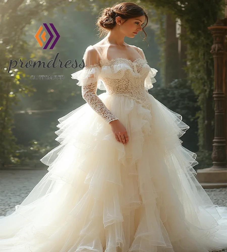 

Fairy Tale Bohemian Wedding Dress Long Sleeve Lace A Line Tulle Gypsy Boho Bridal Dress Lace 2025 Rustic Country BrideCustomized