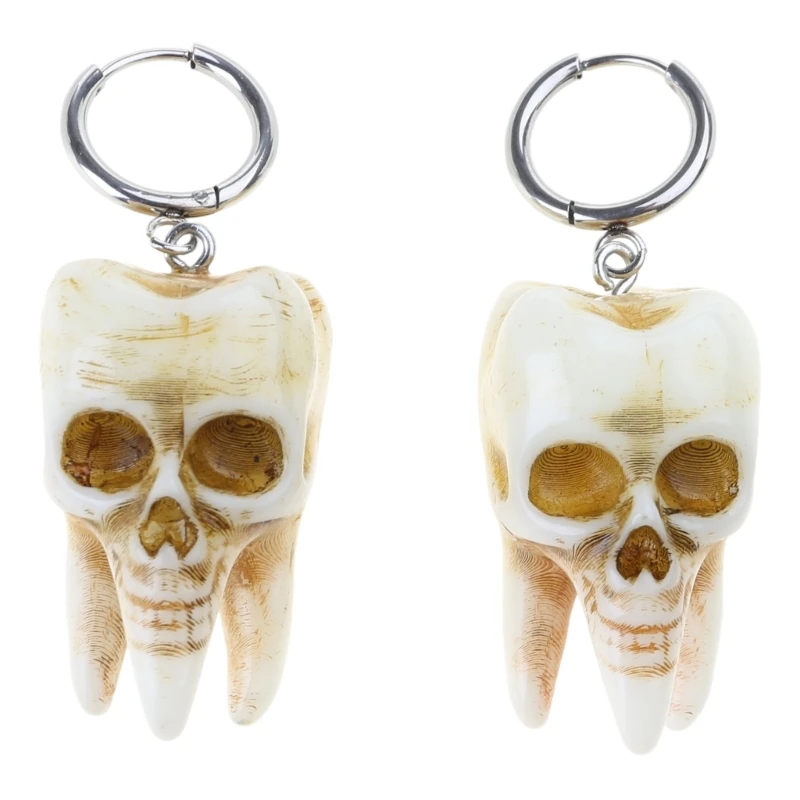 

Handmade Skull Tooth Hoop Earrings Sturdy Resin Gothic Punk Styles Jewelry Accessory for Trendy Women and Men Daily Use