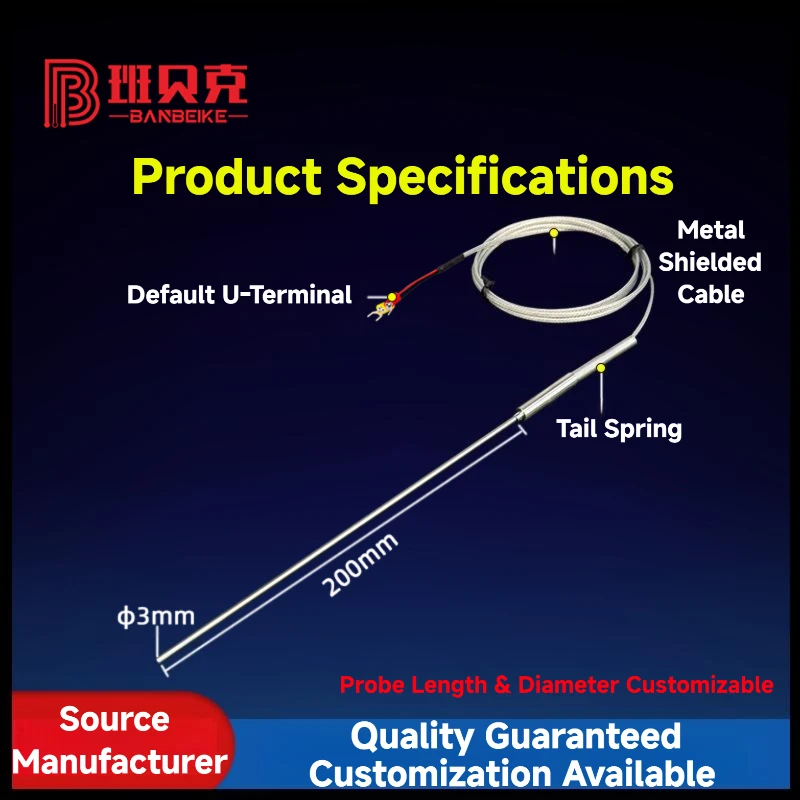 Thermocouple K-Type Armored NiCr-Nisi Shielded Wire Customizable J/T/E/S/N/B/R Arbitrary Bending Tip Temperature Instrument 4
