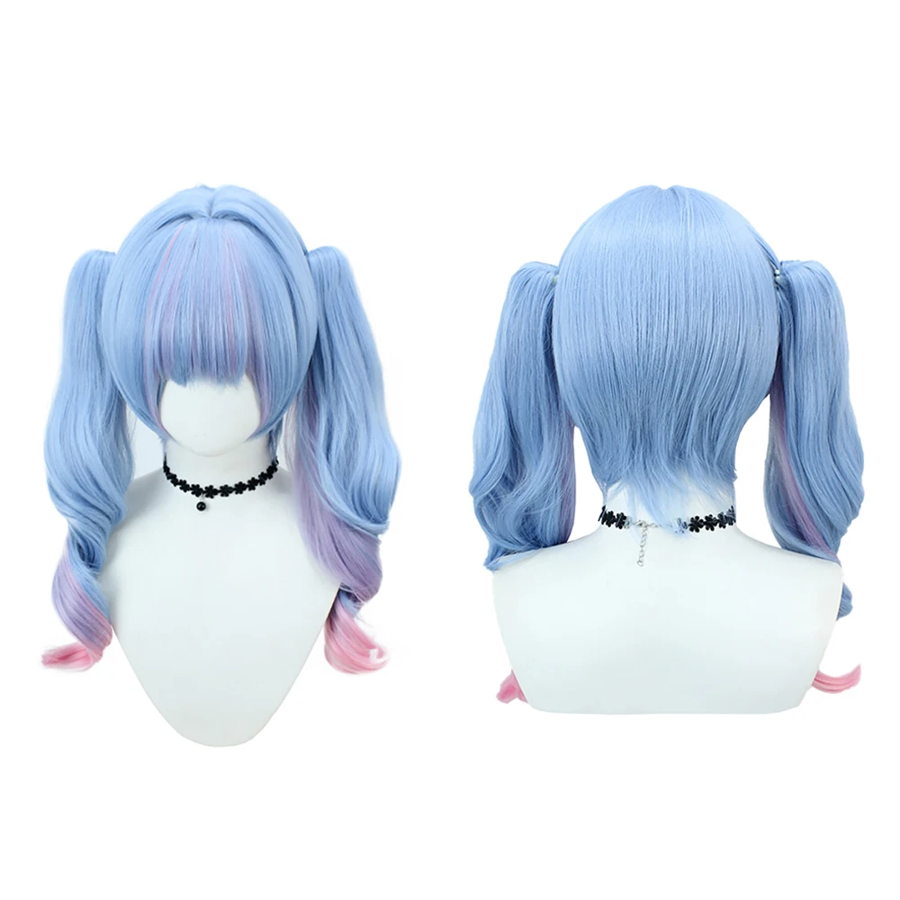 

Miku Rabbit Hole Cosplay Composite Hair, 20-Inch Blue And Pink Gradient Halloween Party Lolita Wig With Double Ponytails