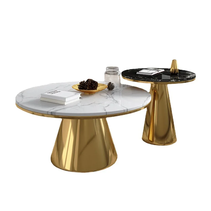 Ethiopian Modern Design Metal Round Coffee Table Set Home Furniture Gold Luxury Marble  For The Living Room