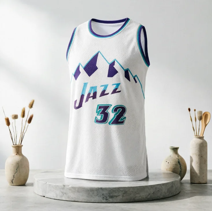 Purple with Mountain Graphic & Gradient Design Breathable Sports Basketball Jersey Stylish Athletic Fan Jersey Family Clothing