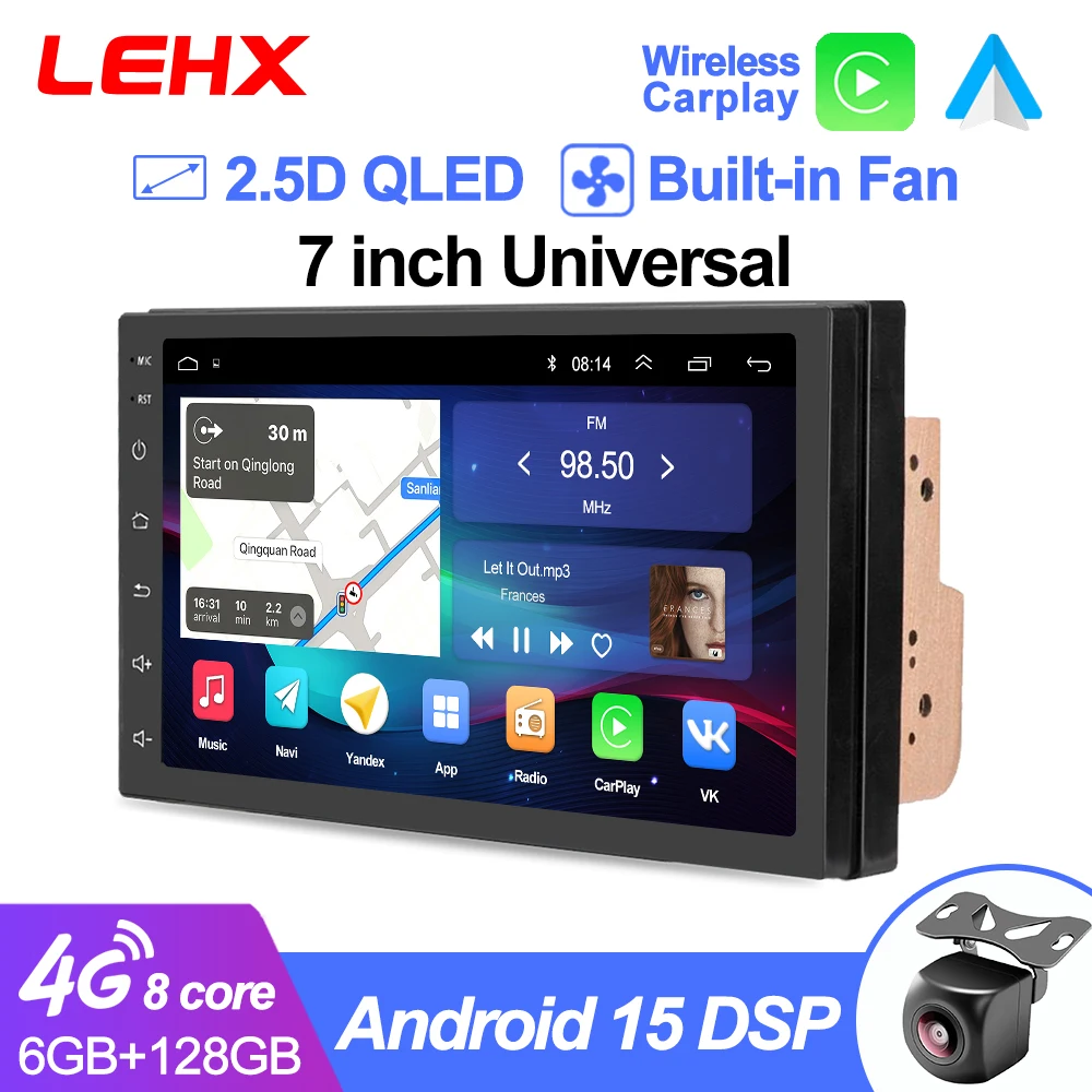 

LEHX Универсальный 7-дюймовый 2 din Android 15 Автомобильный радиоприемник 2.5D QLED Экран Автомобильный мультимедийный плеер Carplay Android Авто Стерео Автораadio