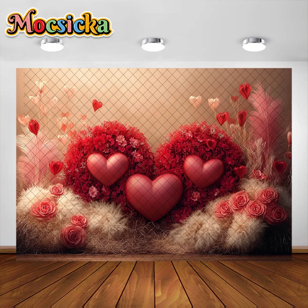 Fondo de fotografía del Día de San Valentín forma de corazón rosas rojas decoración telón de fondo pareja Baby Shower retrato accesorios de estudio Banner