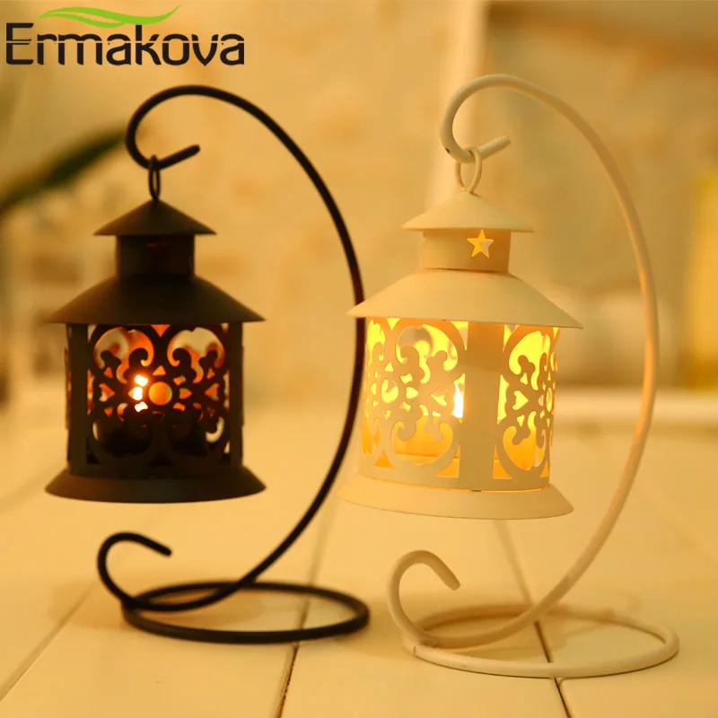 ERMAKOVA Candlestick Vintage Metal European Candle Holder Articles Hanging Lantern with Candle Stand Wedding Home Decoration