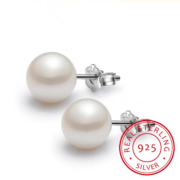 

925 Sterling Silver Jewelry Natural Oblate Pearl Earrings Jewelry For Women 6-8-10mm Freshwater Simple Pearl earring