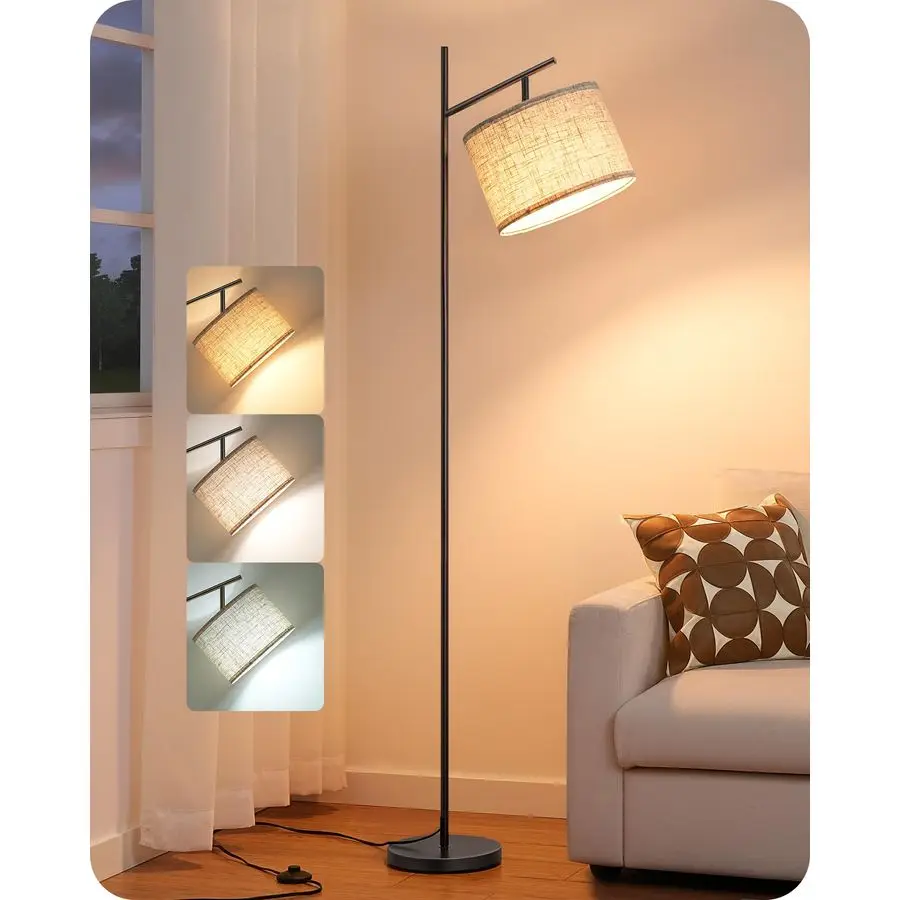 

Modern Floor Lamps for Living Room, 64.7 Minimalist Standing Lamp with 3 Color Temperatures Bulb amp Adjustable Linen Shade, Foo