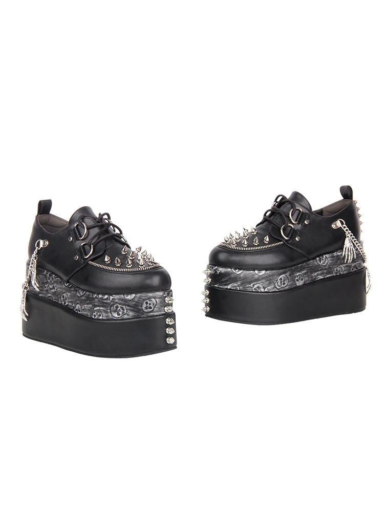 2025 Lolita Punk Punk Shoes Pointed High Heels Thick Bottom Decorative Sponge Cake Shoes Japanese Retro Gothic Girl Single Shoes