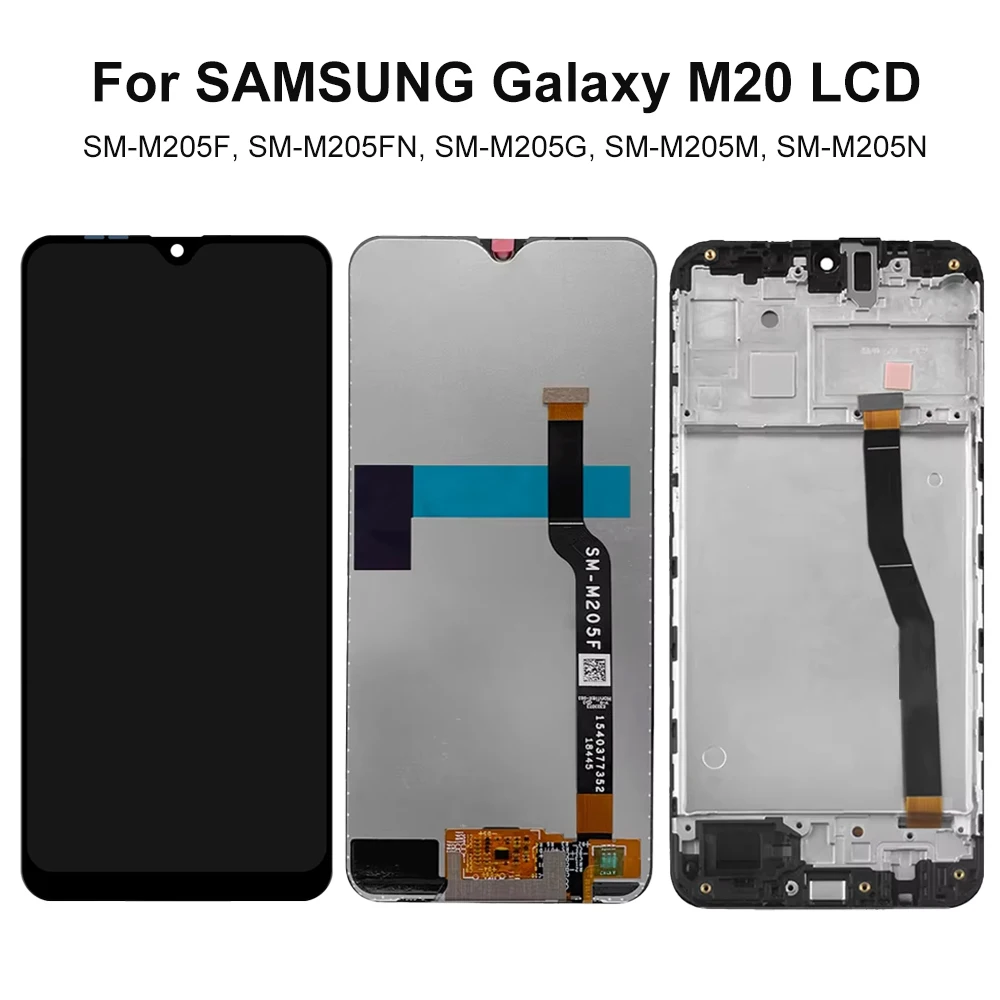 M20 M205 M205F M205F/DS LCD Screen Assembly for Samsung Galaxy M20 LCD Dispaly Touch Screen Digitizer with Frame Replacement