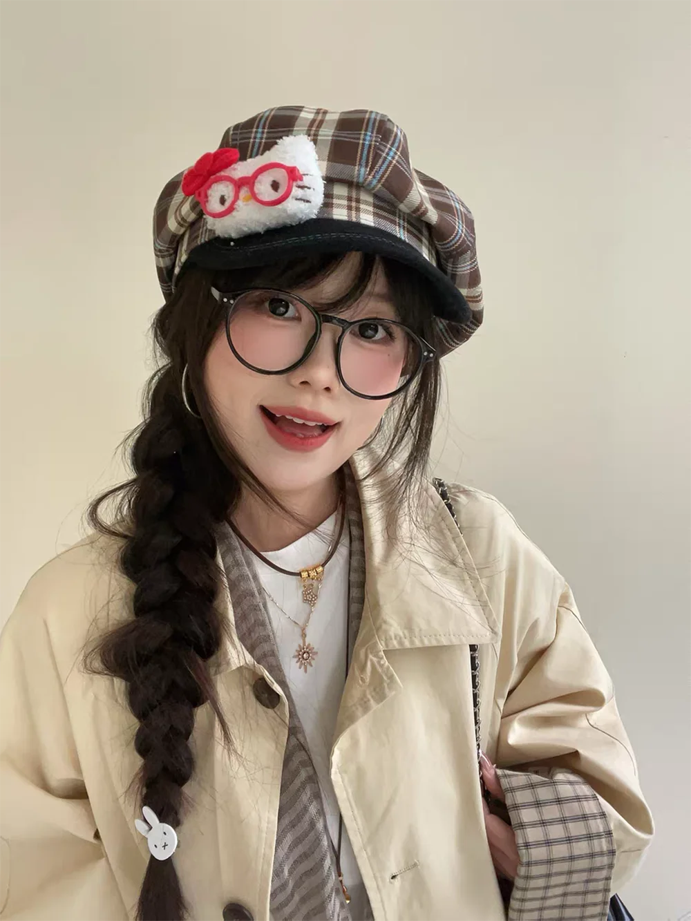Y2K Sweet Korean Style Plaid Beret Hat Keep Warm Lattice Women Painter Hat Small Fragrant Style Women Octagonal Cap Outdoor