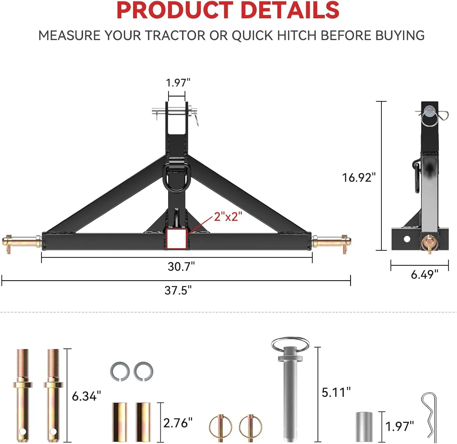 Tractor Towing: Metal, Black, Heavy Duty 3pt Quick Hitch