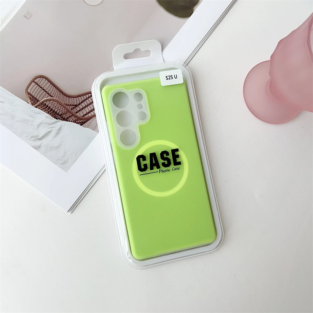 حافظة مغناطيسية فاخرة من السيليكون السائل غير اللامع لهاتف سامسونج جالاكسي S25 S23 S24 Ultra Plus FE لغطاء ممتص الصدمات Magsafe مع صندوق