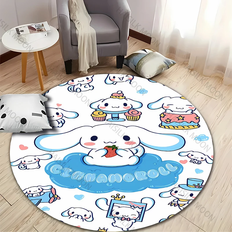 

Sanrio Cinnamoroll Round Carpet Rock Floor Mats Flannel Printed Area Rug Sound Insulation Pad For Music Bedroom Home Decorative