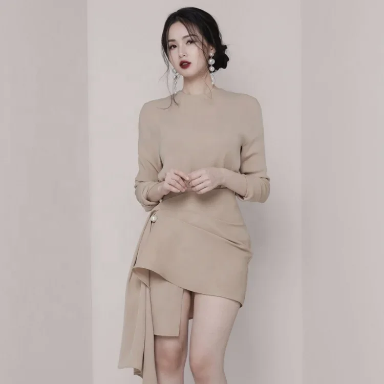 Office Work Wear Sets Skirt Long Sleeve Two Piece  Style Irregular Body-con Dress