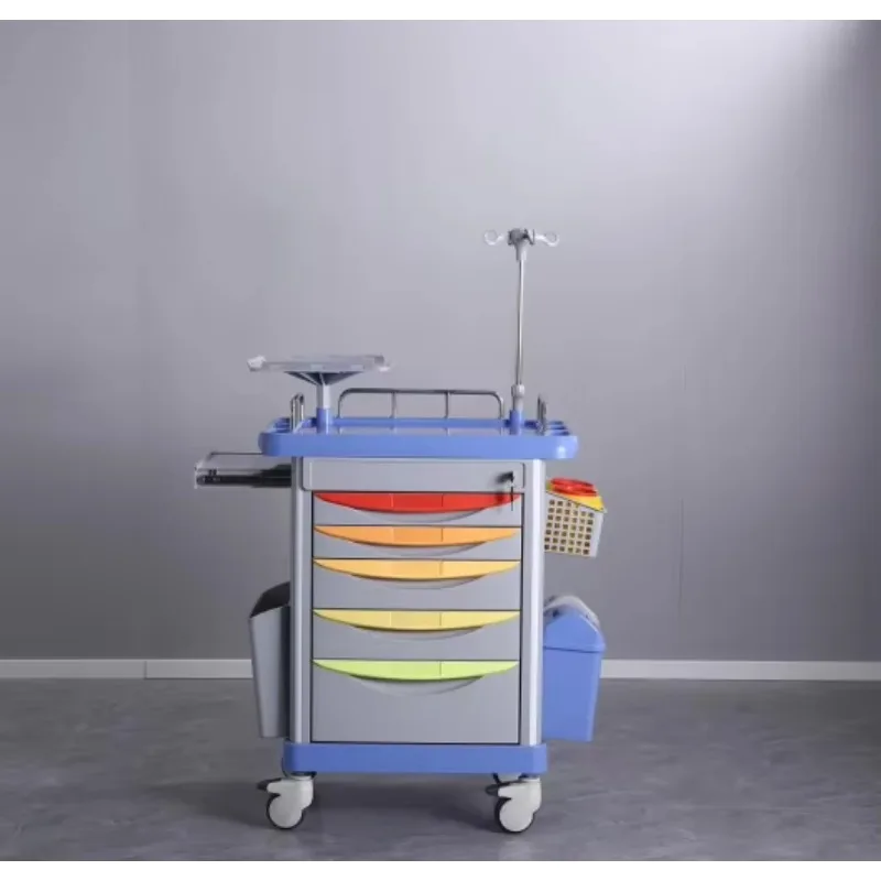 Hospital Emergency Cart Medical Mobile Crash Drawer Trolley Multifunction ABS Rescue Treatment Trolley With IV Sta