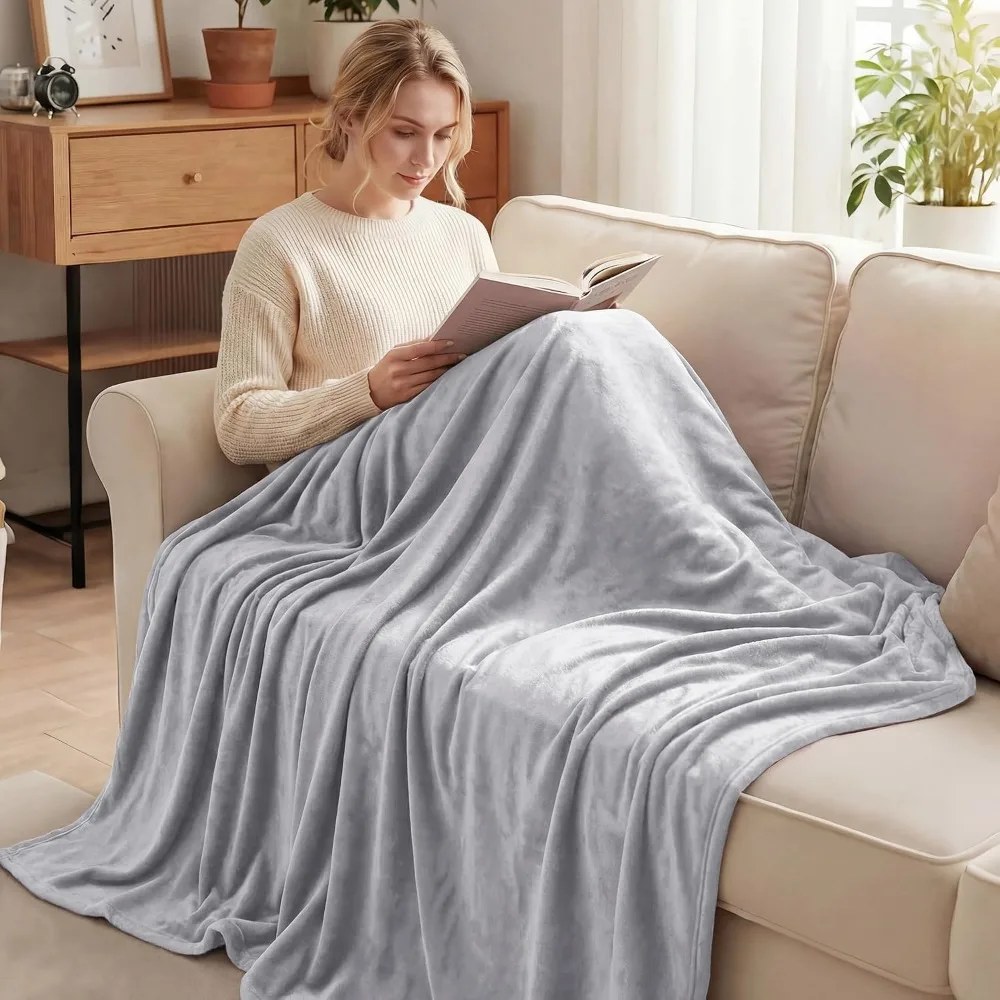 Super Soft Flannel Fleece Blanket Queen Size 90x90 Light Grey