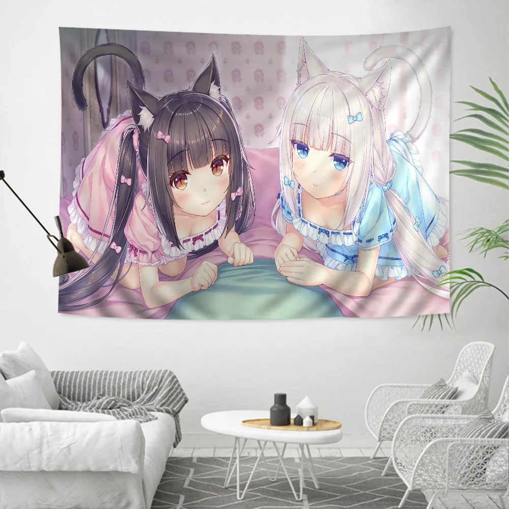 Cute Nekopara Hippie Wall Hanging Tapestries Art Science Fiction Room Home Decor Kawaii Room Decor