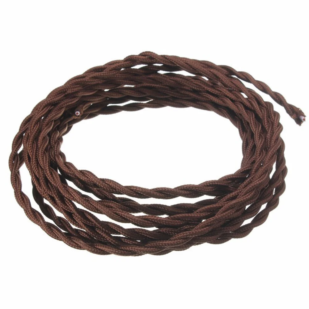 Coffee 2*0.75mm Vintage Twisted Electrical Wire Textile Cable Edison Vintage Lamp Cord Braided Retro Pendant Light Lamp Wire