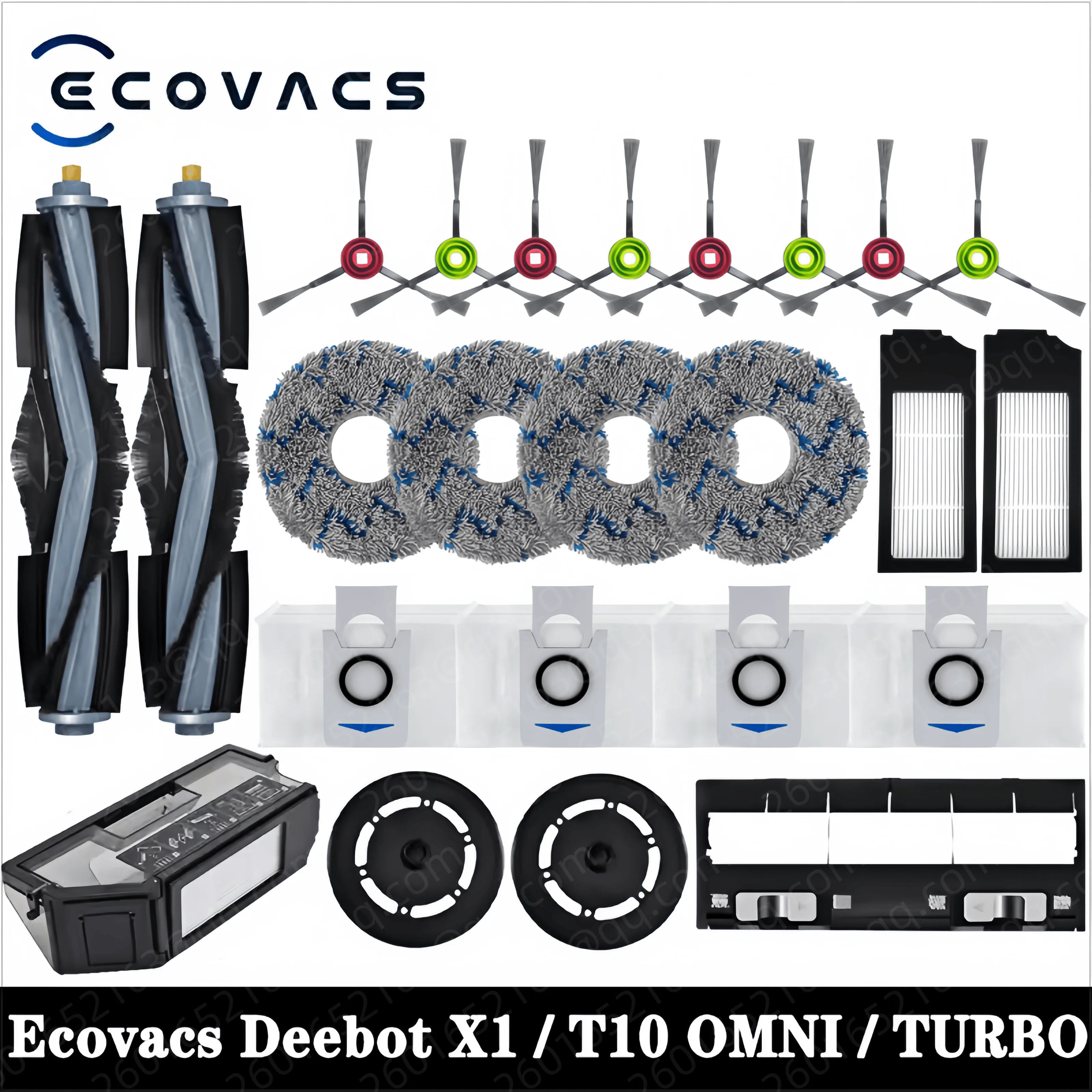 Ecovacs Deebot X1/ T10 OMNI / TURBO اكسسوارات جهاز آلي لتنظيف الأتربة أجزاء ممسحة كيس لجميع الغبار فلتر Hepa الجانب الرئيسي فرشاة مزبلة