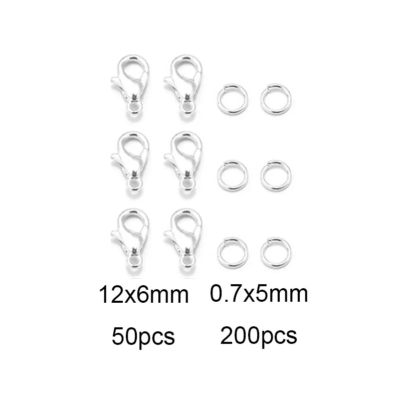 8 Farben 200 Stück offene Biegeringe + 50 Stück Karabinerverschlüsse Haken Verbinder Schmuckherstellung DIY Armband Halskette Schmuckzubehör Kit