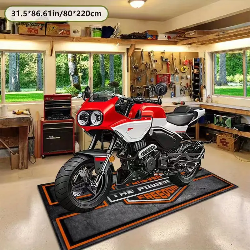 Eine goldene Diamant-Samt-Motorrad-Garagenmatte – Garagenbodenmatte und Motorrad-Parkmatte, Garagenbodenschutzmatte, Rennmotorrad-Displaymatte, geeignet für Motorrad-Enthusiasten und als Heimdekoration, stilvolles spor – Detail 1